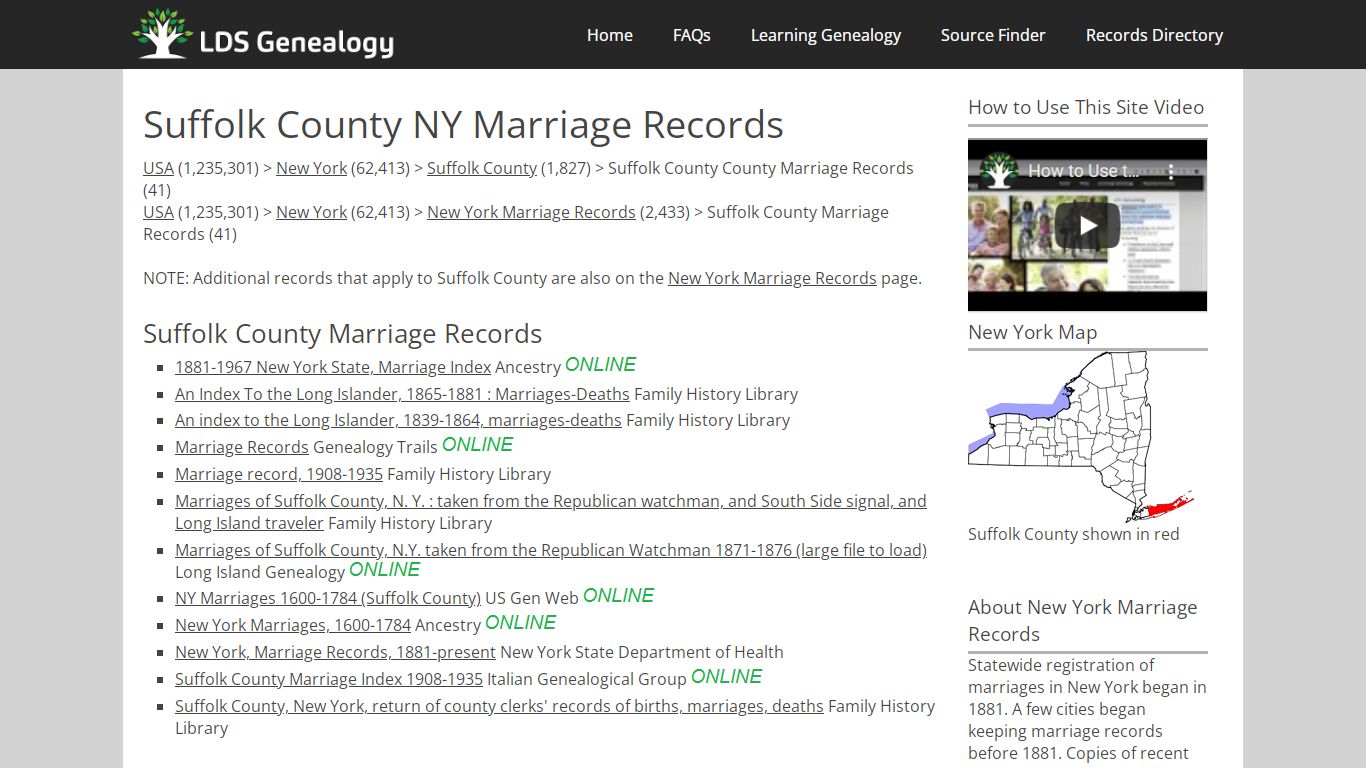 Suffolk County NY Marriage Records - LDS Genealogy