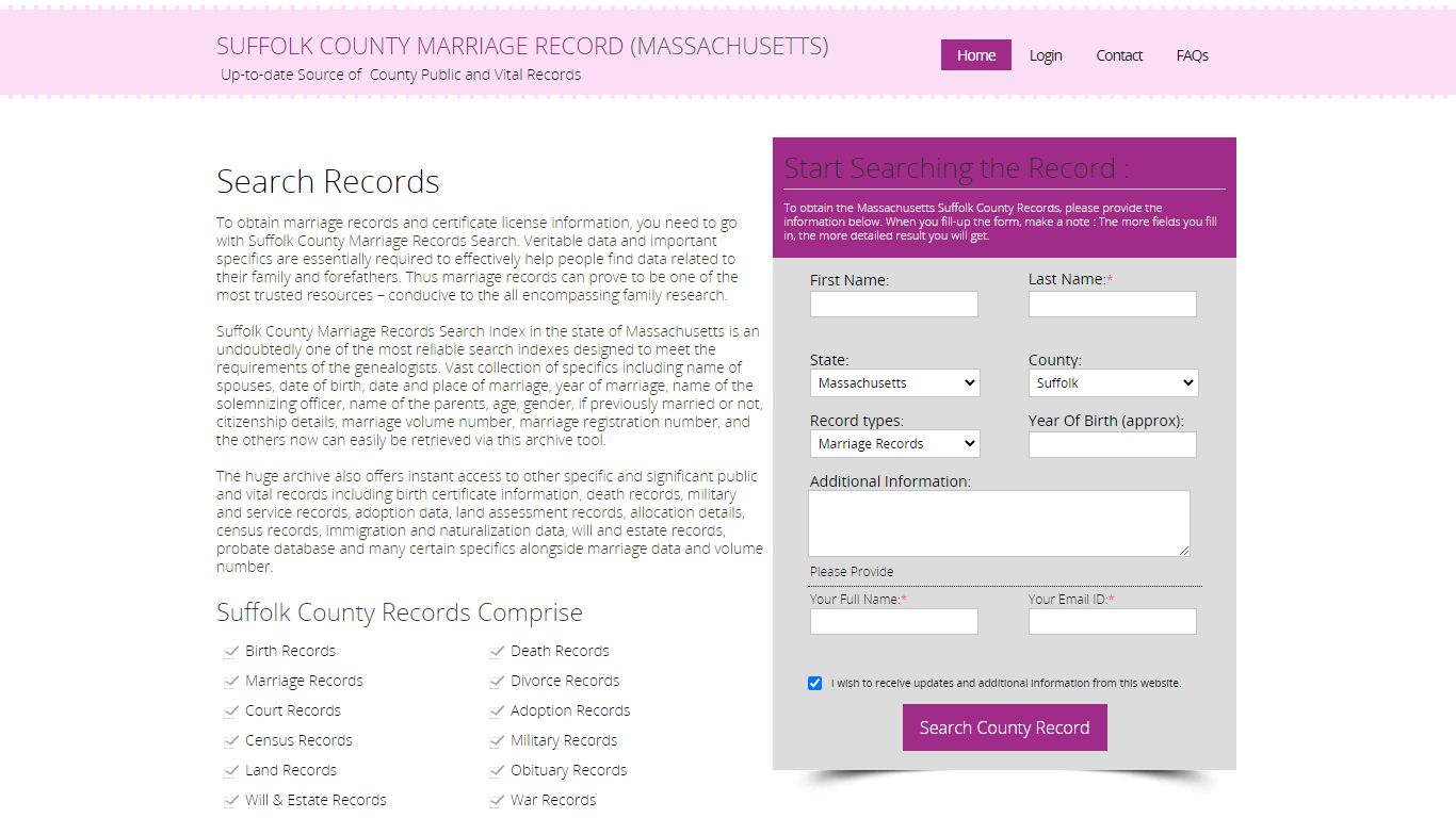 Public Marriage Records - Suffolk County, Massachusetts